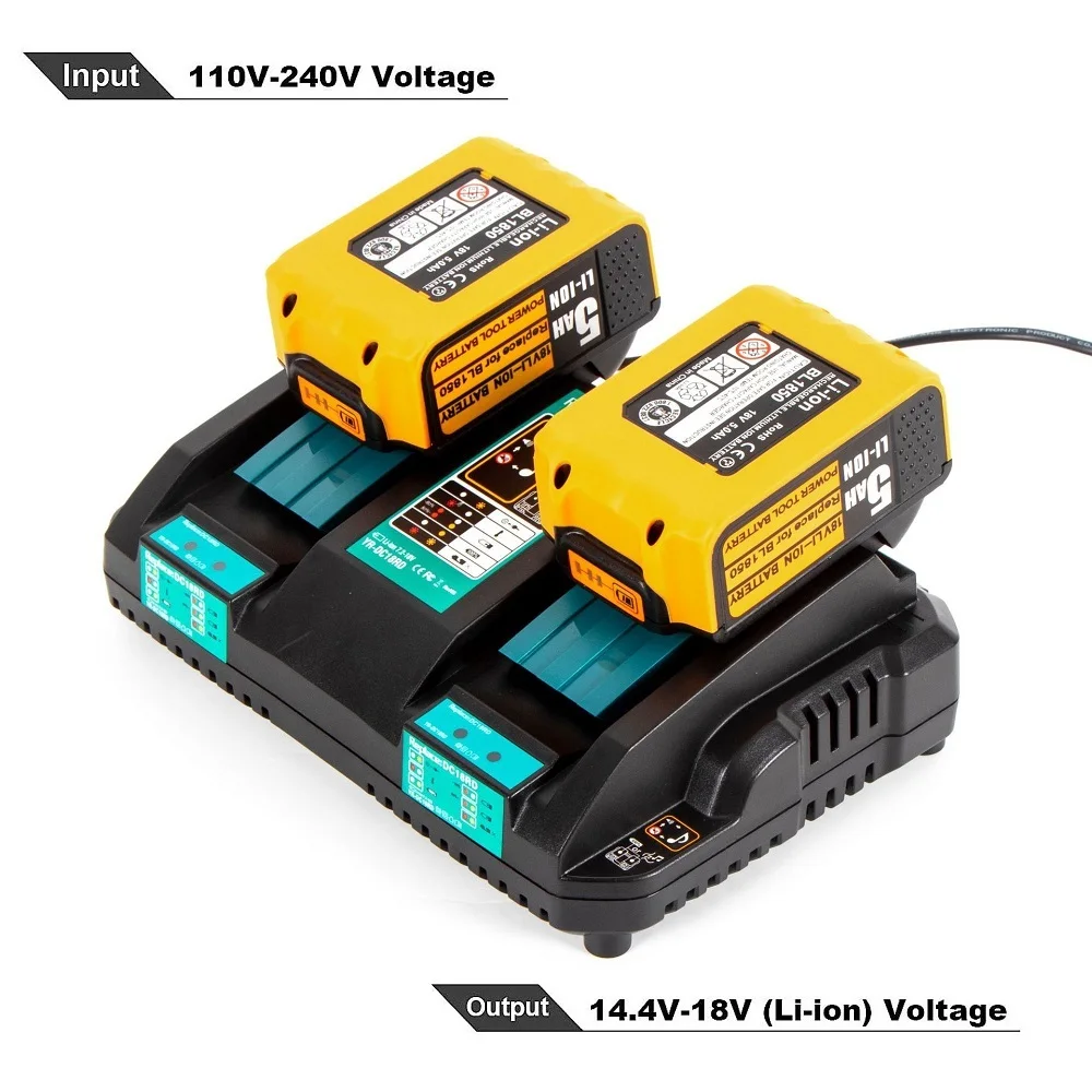 

DC18RD 4A/6A Dual Replacement Li-Ion Battery Charger For Makita 14.4V 18V BL1830 Bl1430 BL1845/1850 DC18RC DC18RA Tools US/EU