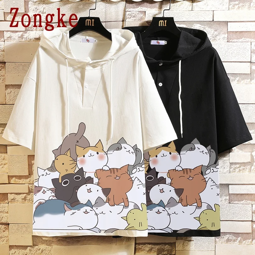 Пуловер Zongke с принтом кошек толстовка Мужская Уличная одежда корейский стиль