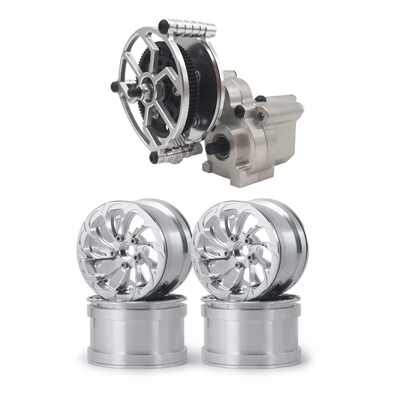 

Aluminum Alloy 2.2 Inch Beadlock Wheels Rims 4Pcs with Metal CNC Gear Box Transfer Transmission Case Center Gearbox