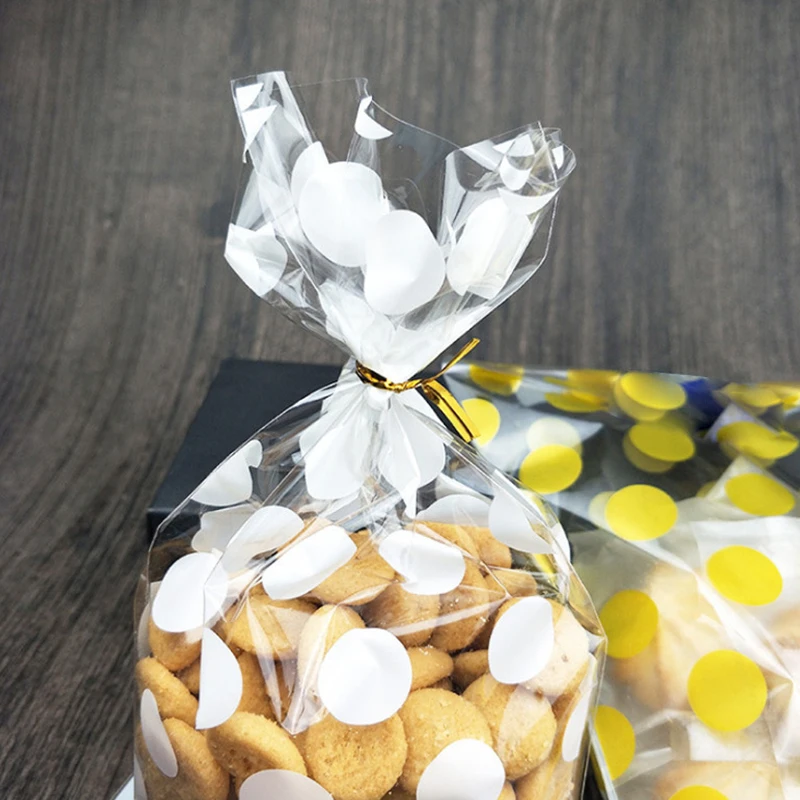 100 шт. прозрачные пластиковые подарочные пакеты в горошек для упаковки