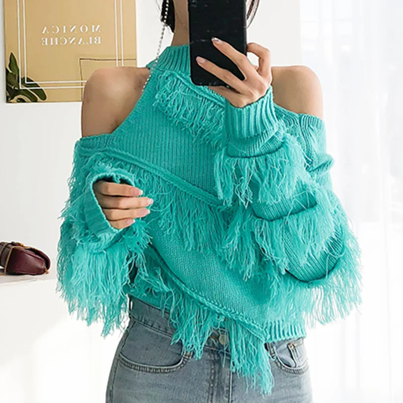 JSXDHK женский свитер с длинным рукавом модный ленивый осенне-зимний синий вязаный