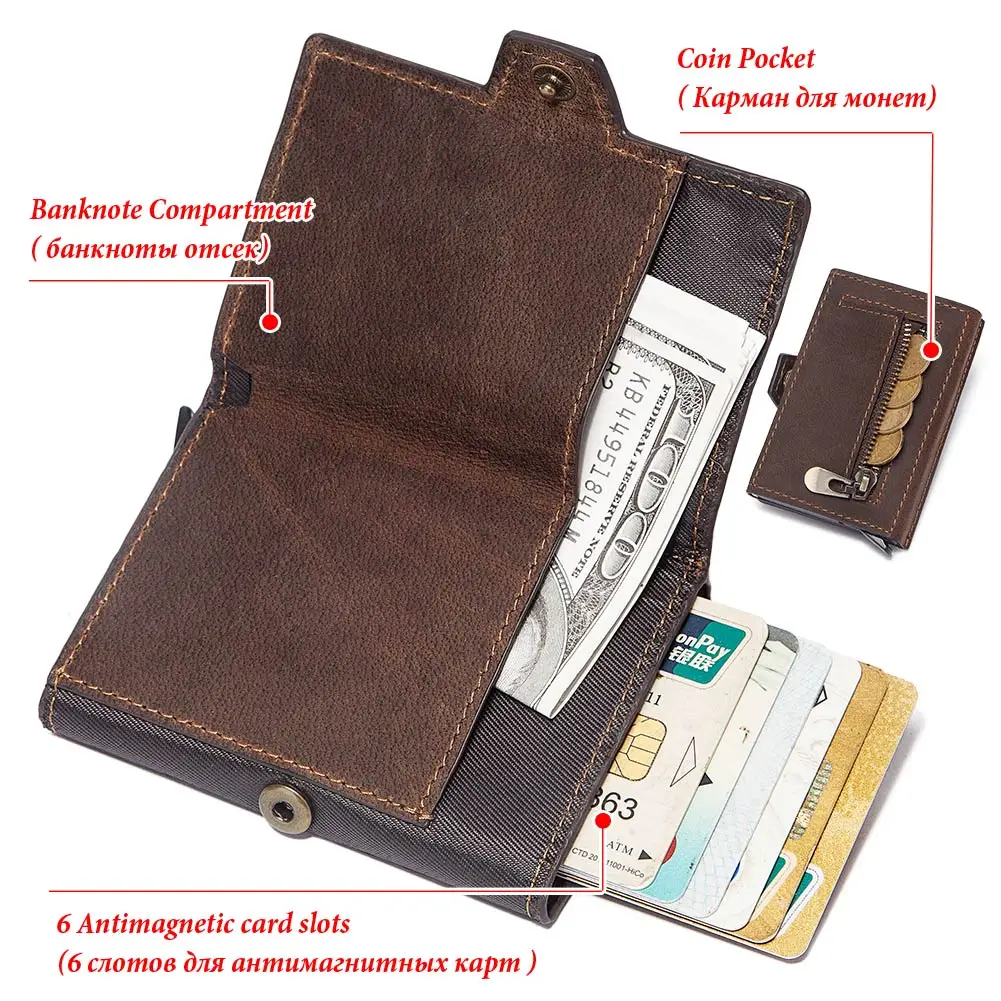 2021 New Rfid Anti-magnetic Card Holders Cow Leather Smart Wallets Men Bussiness Purse Vintage Short Money Bag Free Engraving