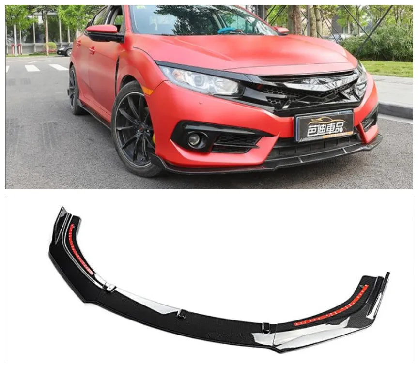 3 шт./компл. ABS черный передний бампер для губ Диффузор для Honda Civic