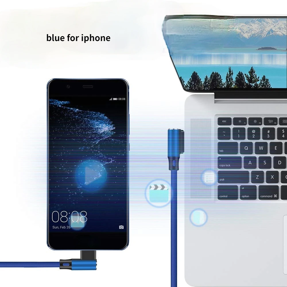 Кабель USB Type-C 2 4 А для iPhone кабель быстрой зарядки с углом 90 градусов Micro передачи