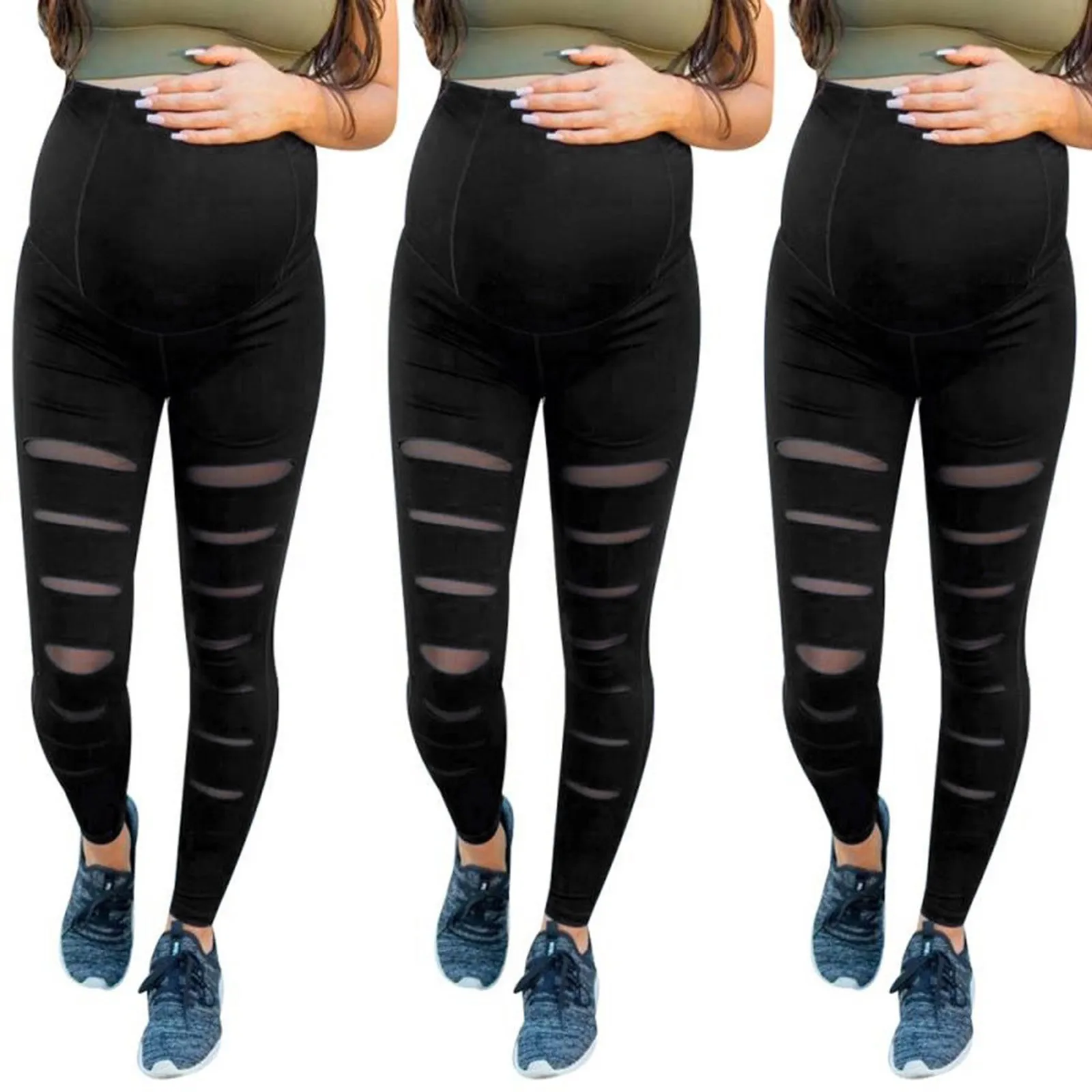 

2021 New Casual Maternity Pregnancy Skinny Trousers Soft Hole Abdominal Trousers Prop Belly Legging Casual Pants Women Leggings#