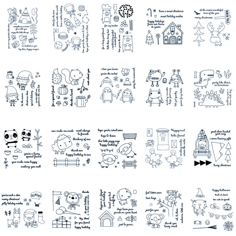 Прозрачные штампы коллекция милых животных лосят свинья обезьяна пингвин белка