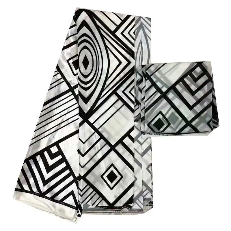 2 + 4 черный и белый Новое поступление атласная шёлковая ткань модный Африканский