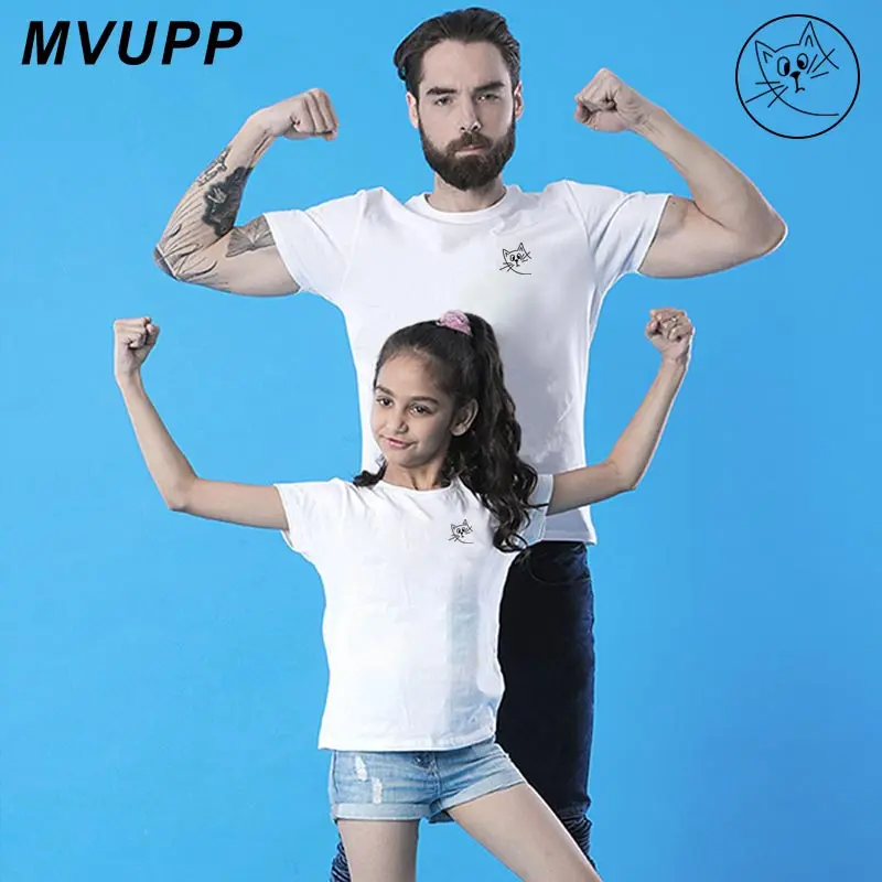 Милая семейная футболка с котом для папы мамы дочки сына одинаковые Комплекты