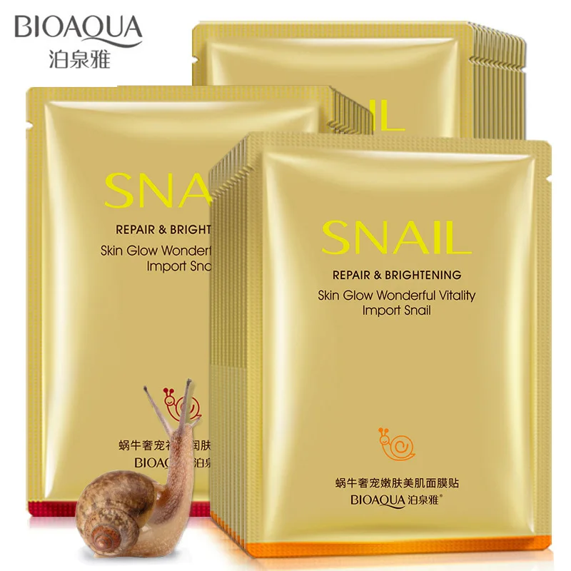 

BIOAUQA Snail Repair Brightening Mask Moisturizing Whitening Anti Wrinkle Anti Aging Mask Oil Control Smooth Acne Treatment Care