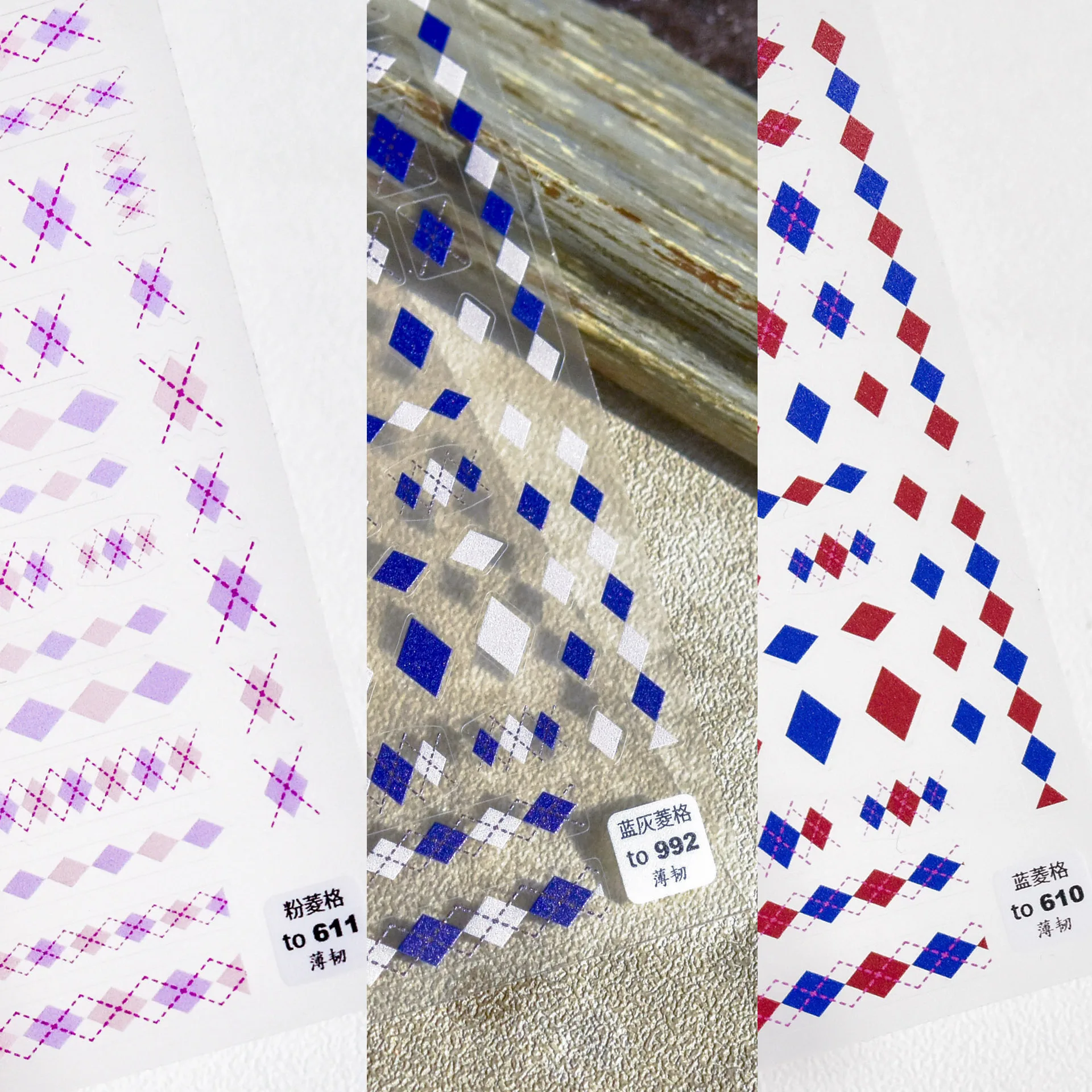 

1 Sheet High Quality Ultra-Thin Adhesive Colorful Rhombus Plaid Background Nail Art Stickers DIY Manicure Decal Decoration T-610