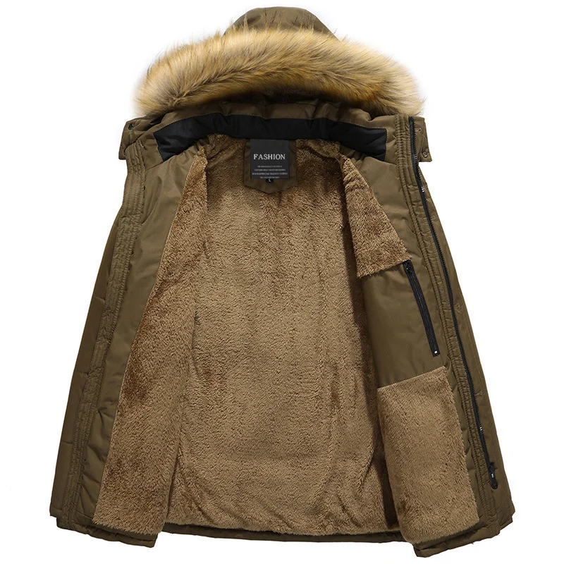 2021 Winter Men's Cotton Clothes Raccoon Fur Collar Medium Long Plush Large Hooded Jacket Dad's | Мужская одежда