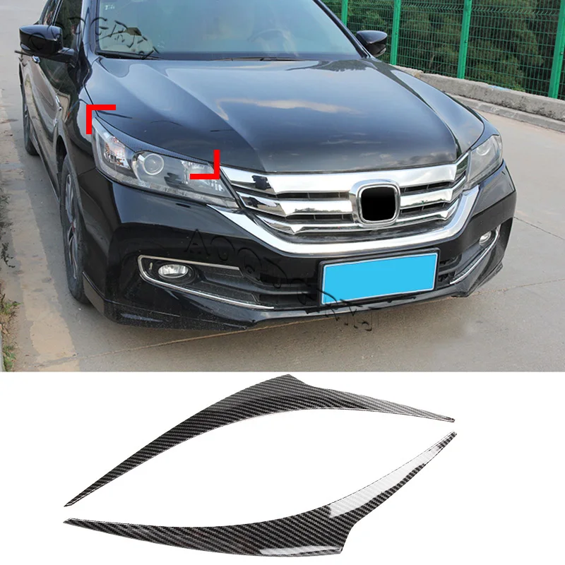 

For Honda Accord 4DR SEDAN 2014-2015 ABS Chrome&Carbon Fiber Look Headlight Lamp Eyebrow Molding Trim 1 Pair