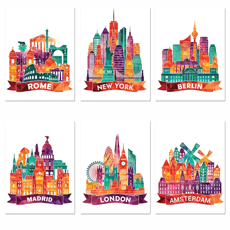 5D алмазная живопись нордическая роспись архитектура вышивка Амстердам Лондон