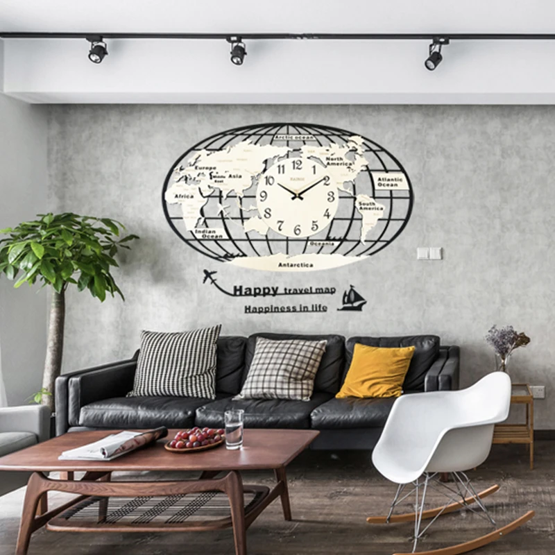 Большие настенные часы 3d деревянная креативная карта мира гостиная 2019