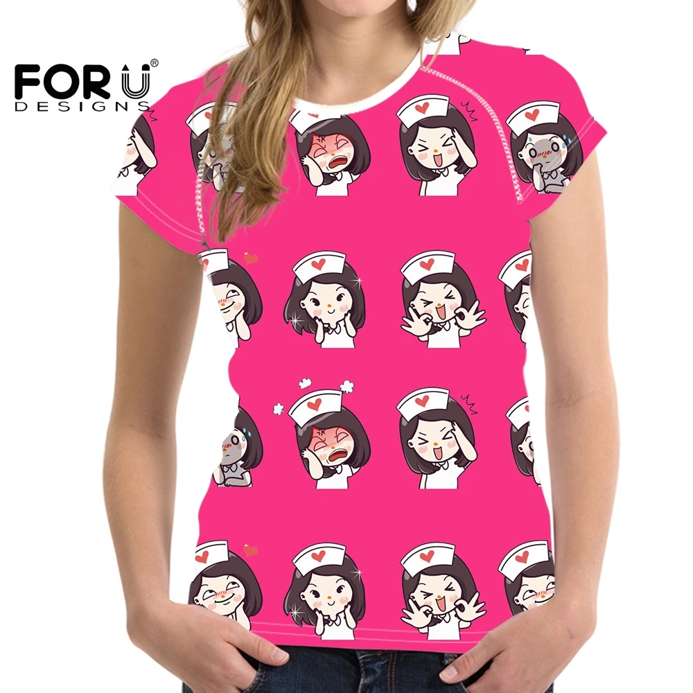 

FORUDESIGNS Kawaii футболки для медсестры женские летние футболки дышащие милые медсестры Смешные эмоции принт Модный женский короткий топ