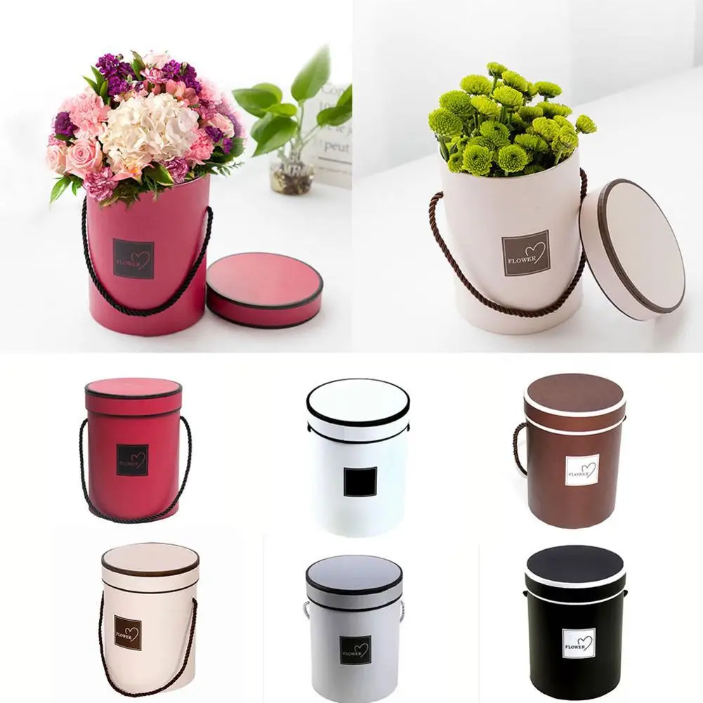

Portable Creative Round Flower Paper Boxes Bouquet Packing Case Hug Bucket Romantic Valentines Day Wedding Birthday Gift Box