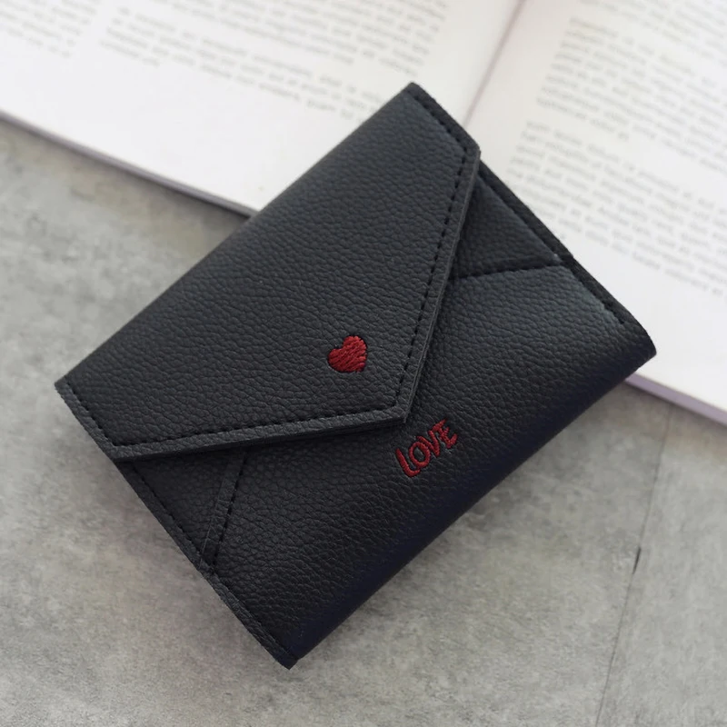 

Wallets for Women Ladies 2021 Embroidered Letters Fashion Small Wallet Leather Buckle Short Card Hold Package Female Coin Purse