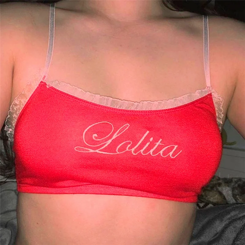 Женские летние модные сексуальные красные кружевные топы с вышитыми буквами