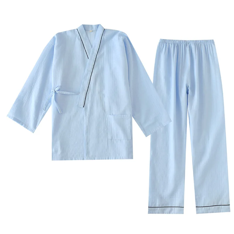 

Men's Kimono Style Pajamas Set for Spring and Autumn Cotton Solid Color Home Wear Casual Loose Pajamas Set Mens Designer Pajamas