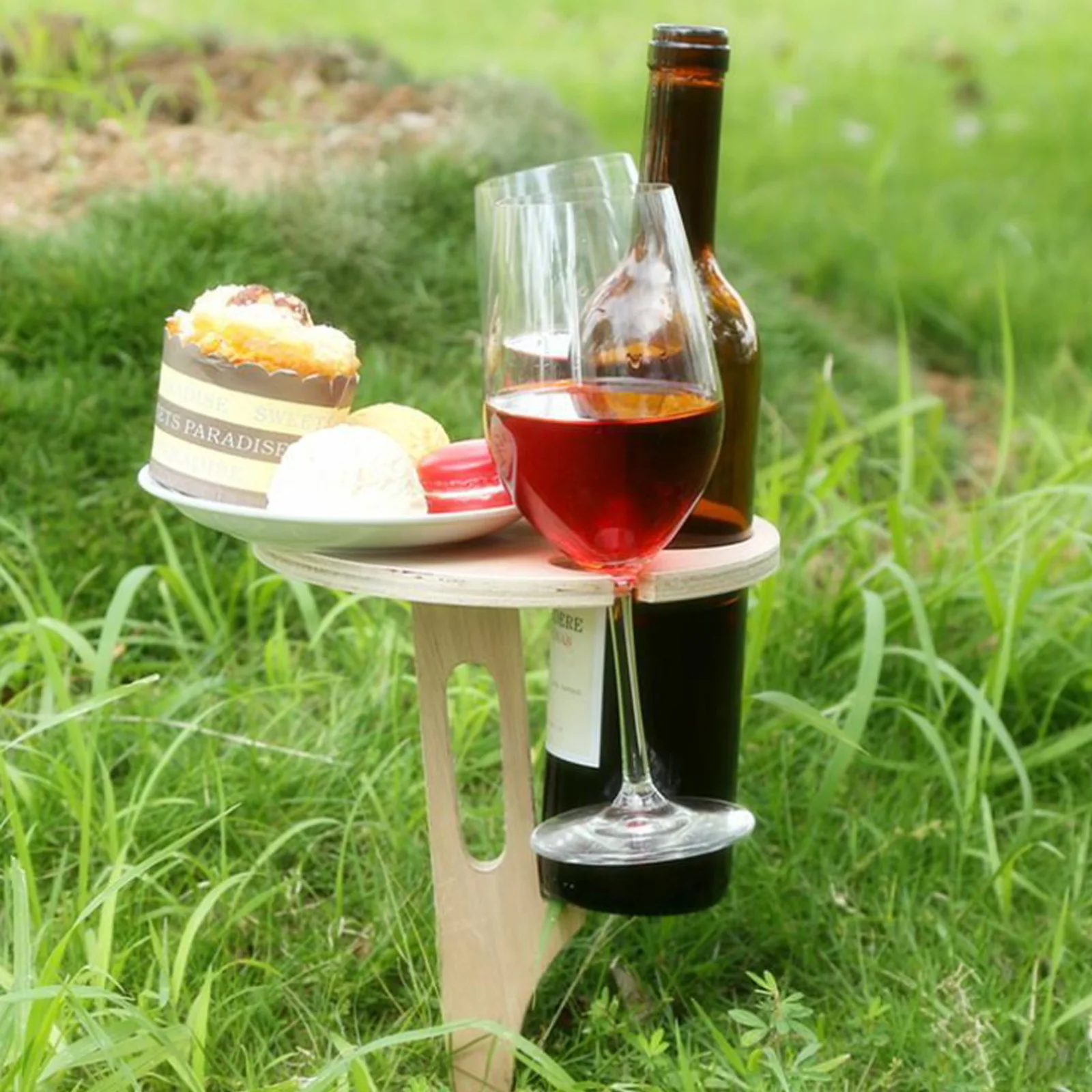 

Picnic Foldable Outdoor Wine Table with Round Desktop Mini Portable Wine Table for Outdoor Garden Travel Beach Garden Furniture
