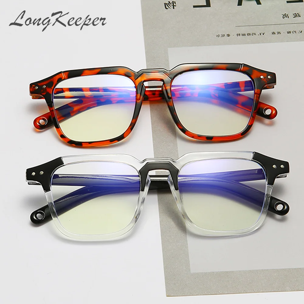 

LongKeeper Anti Blue Light Square Glasses Frame Men Women Computer Clear Lens Eyeglasses Leopard Black Spectacle Eyewear