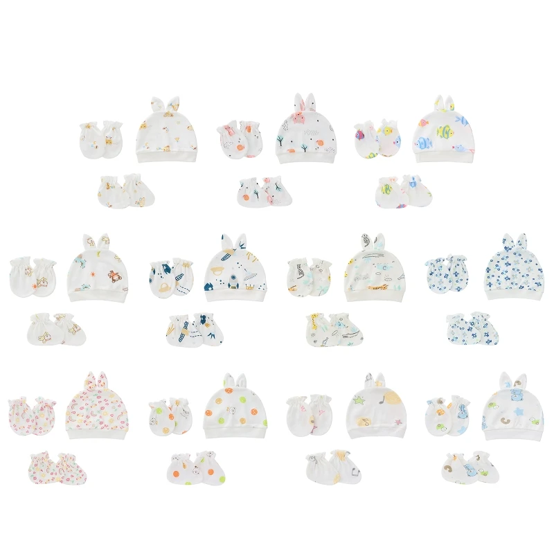 

2021 новые детские мягкие хлопковые перчатки с защитой от царапин, чехол для ног, шапка, головной убор, комплект варежек, носков