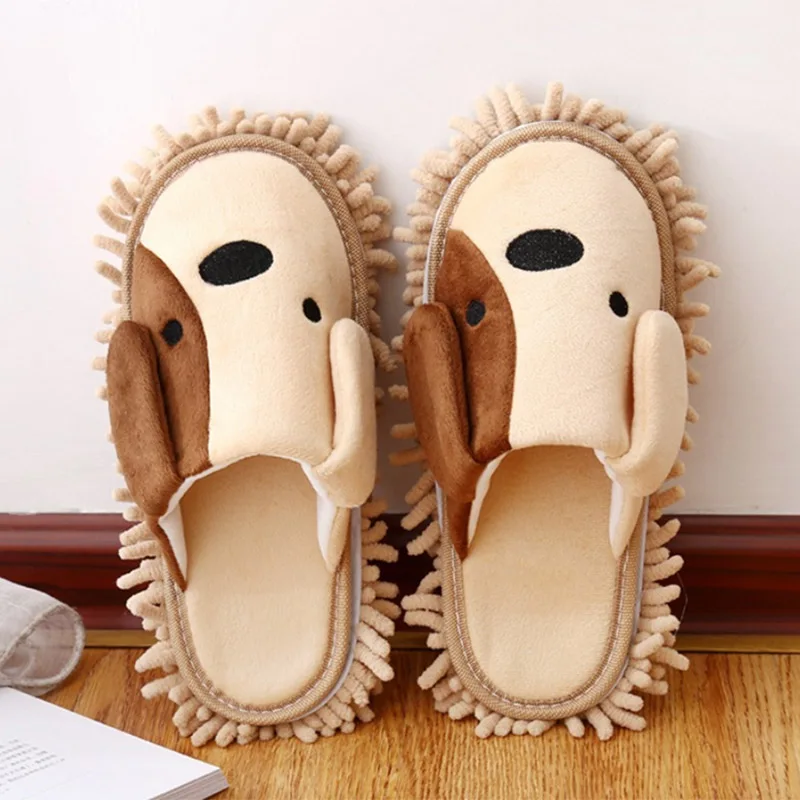 

1 Pair Winter Plush Slippers Lovely Dog Home Unisex Dust Mop Slippers Kitchen Bathroom House Floor Cleaner Shoes Cute Puppy Warm