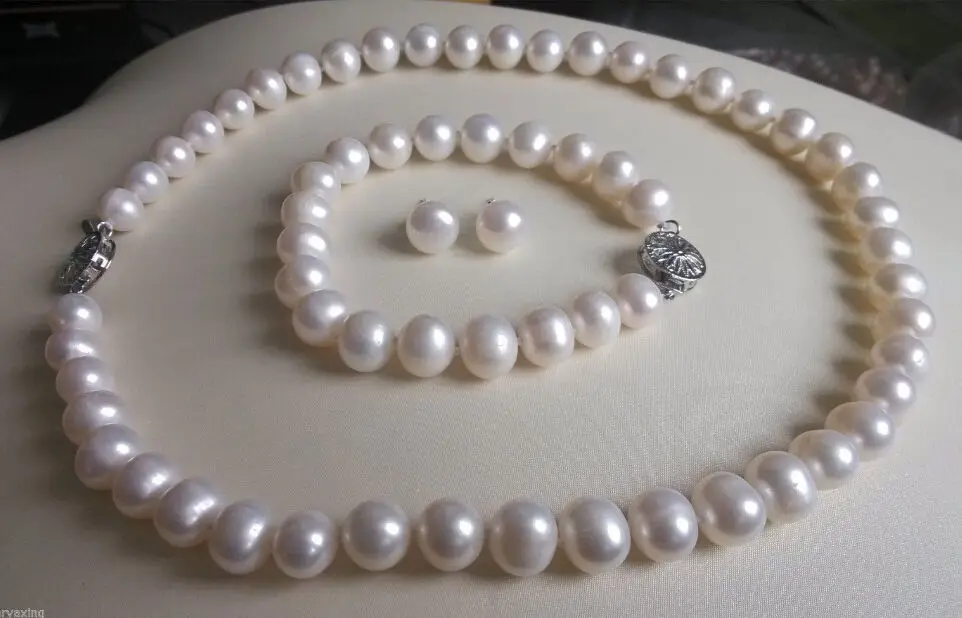 

HABITOO Set 9-10MM White Akoya Natural Pearl Necklace Bracelet Earring Jewelry Chains Necklace for Woman жемчужное ожерелье
