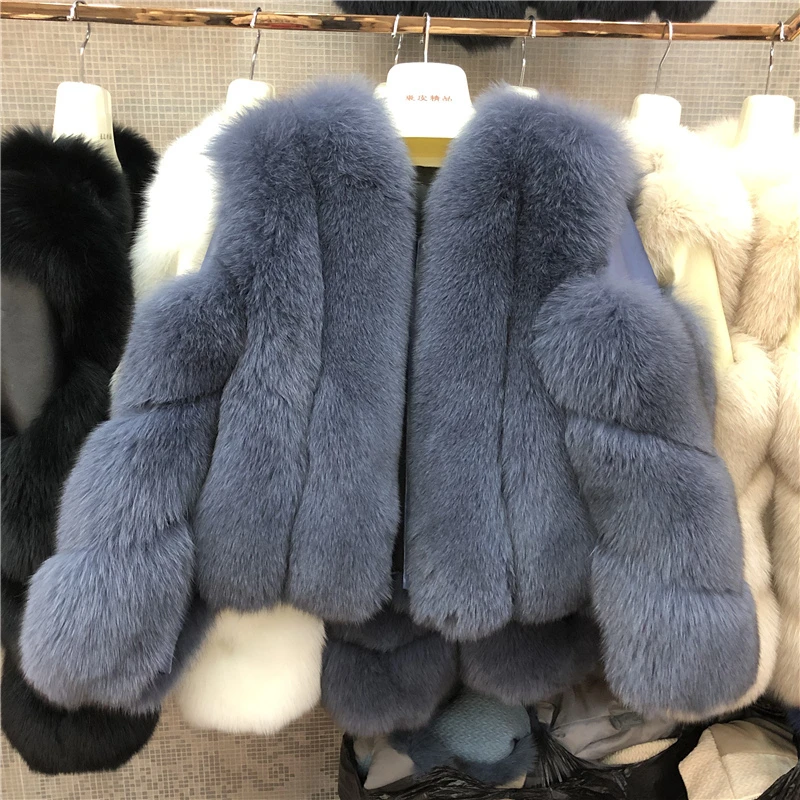 ZDFURS* Новое Поступление Женское зимнее плотное меховое пальто натуральный Лисий мех жилет высокое качество Лисий жилет меховой жилет - Цвет: blue