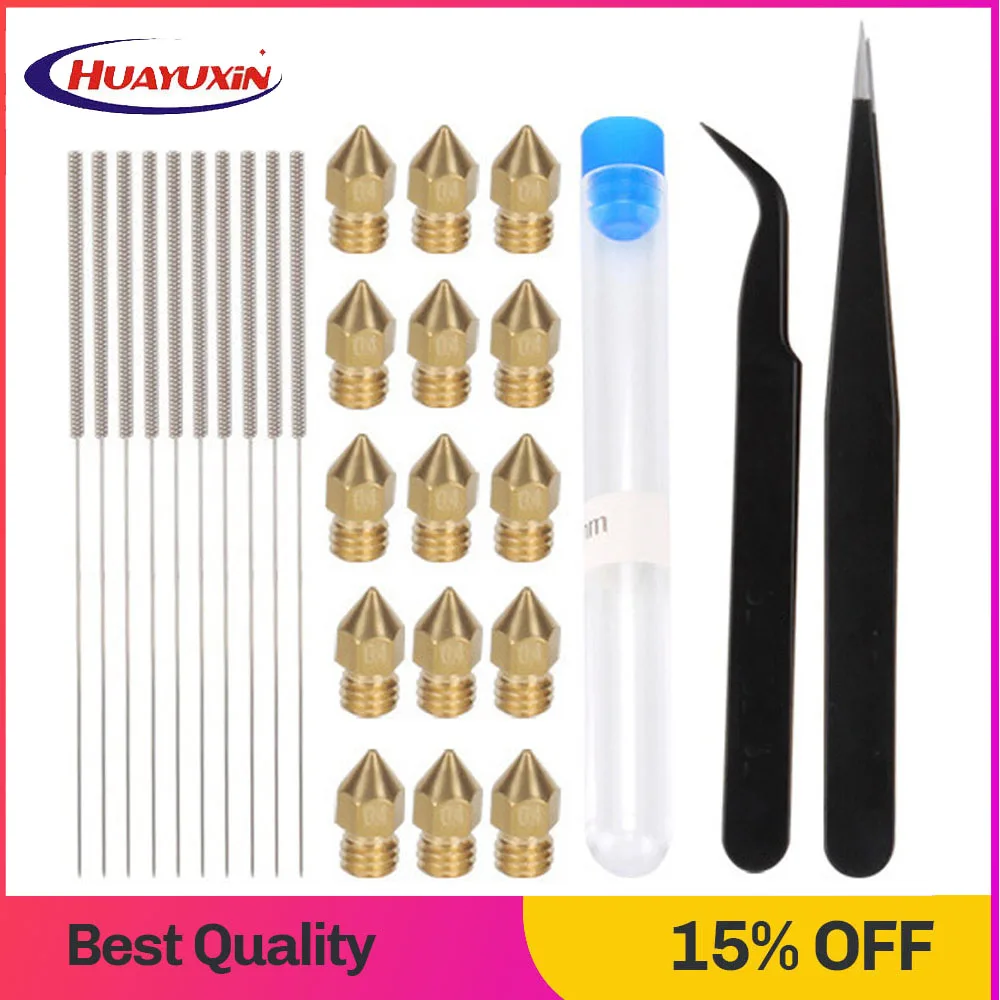 

1 комплект, 15 штук, 0,4 мм, насадка MK8 + 10 чистящих игл + 2 зеркальных сопла, инструмент для очистки для экструзии