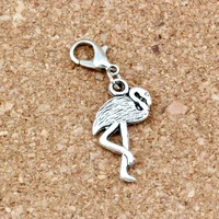 20pcslot flamingo crane alloy charms bead with lobster clasp fit bracelet diy jewelry 12x37mm a 272b