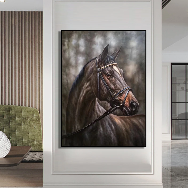 100% ручная роспись Реалистичная голова лошади Картина на холсте настенное