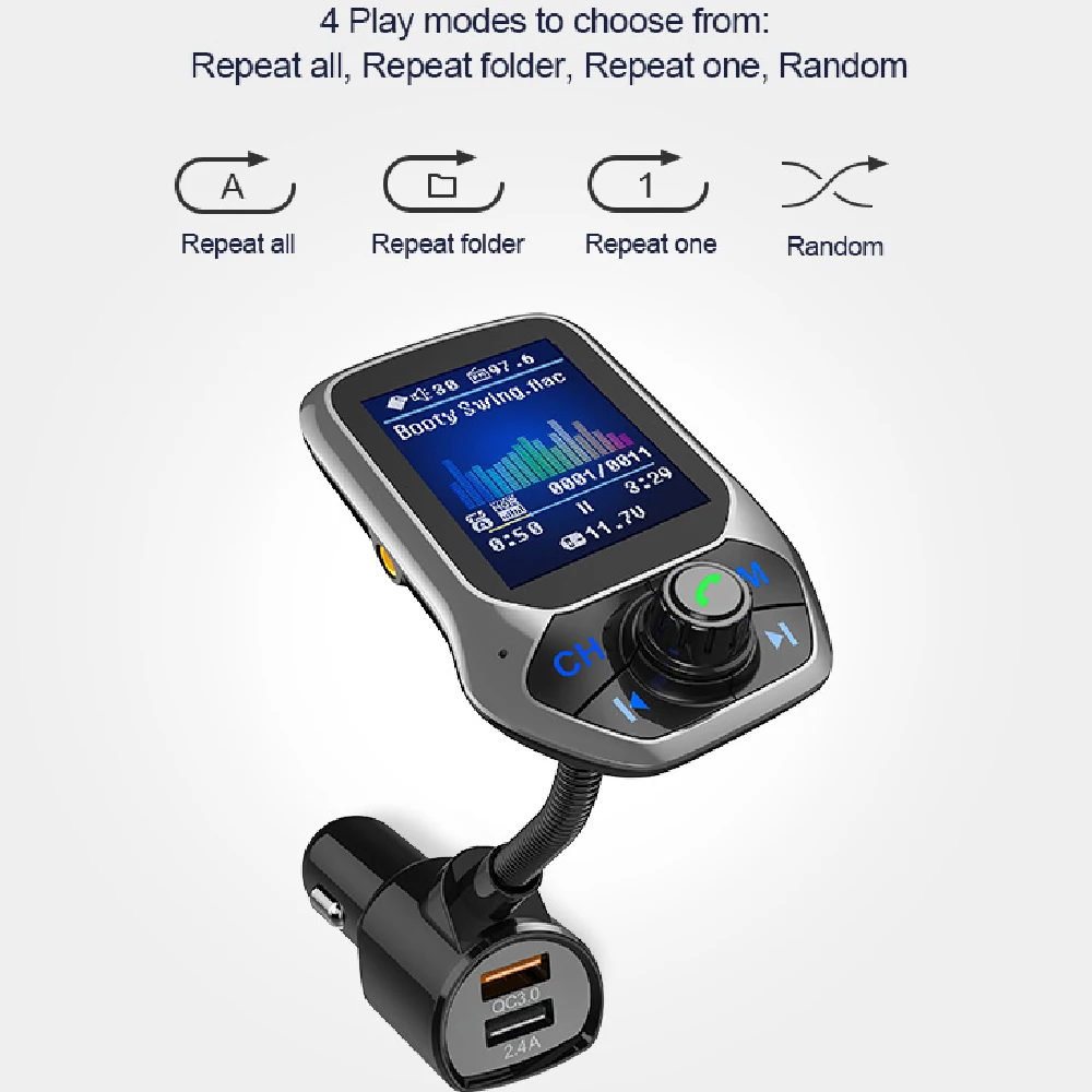 Car Bluetooth MP3 Audio Player Multifunction Dual USB Large Colorful Screen Display QC3.0 Vehicle Charger T43 | Автомобили и