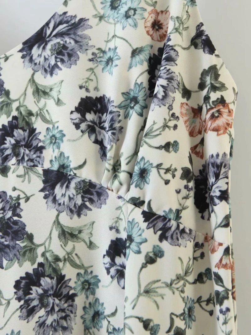 

Women Summer V neck Floral Vacation Maxi Dress Beach Cami Dress Printed Holiday Sleeveless Backless Long Dress XZ2532