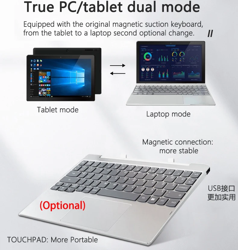Оригинальный планшет Windows 10 с клавиатурой дюймов Intel Z8350 4 Гб ОЗУ 128 ПЗУ двойная