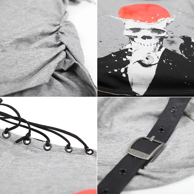 Женская футболка в стиле панк с принтом Goth Skull и полосками PT034|Футболки| |