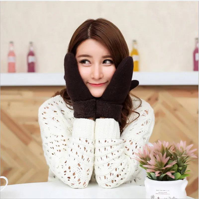 

Female Winter Warm Solid Wool Gloves Ladies Fingerless Women Mittens Guantes For Girls AD0451