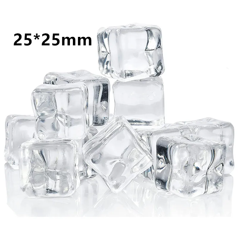 

30/50pcs 25MM Reusable Ice Cubes Clear Acrylic Fake Ice Cube Artificial Square Ice Cubes for Photography Prop Home Kitchen Decor