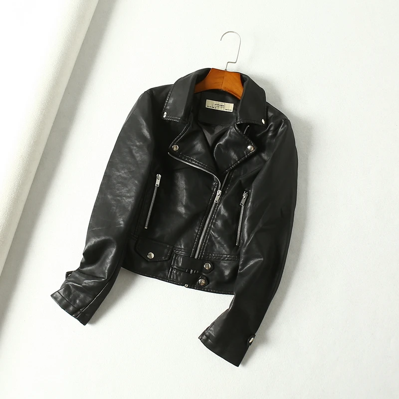 Базовые Женские Куртки из искусственной мягкой кожи Осенние Мотоциклетные с