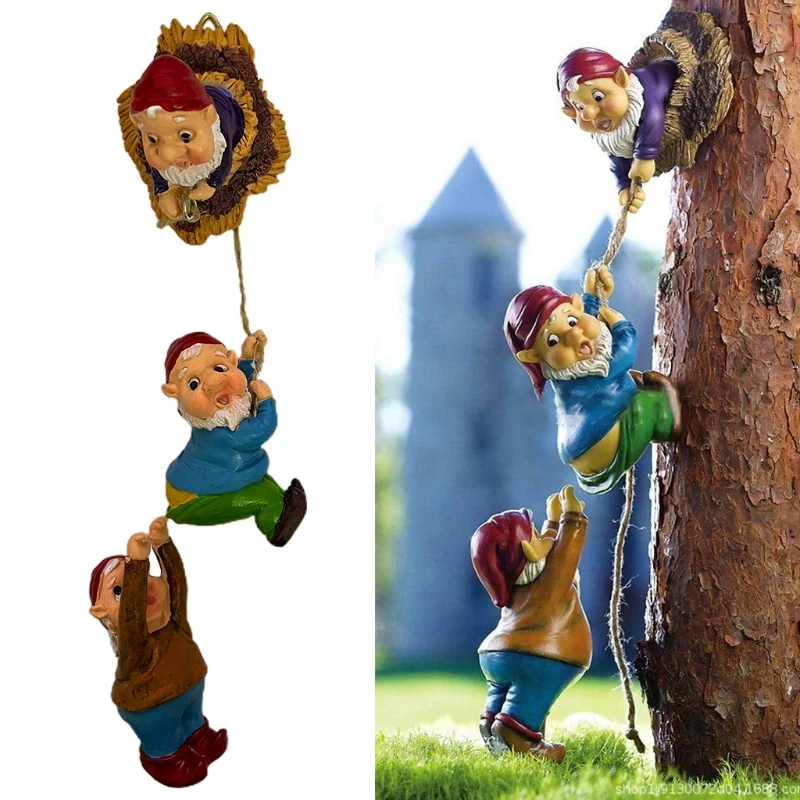 

MXLB Rope Climbing Dwarf Tree Ornament Hanging Dwarf Pendant Outdoor Garden Cute Cartoon Sculpture Creative Art Crafts Home