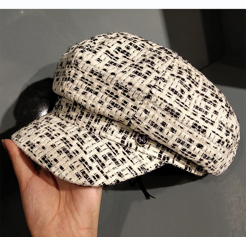 Новинка 2019 женские шапки твидовые клетчатые кепки газетчика кепка с плоским