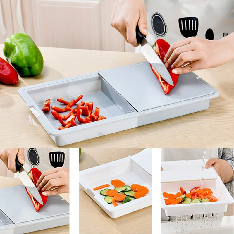 

Multi-function Cutting Board Storage Basket Vegetable Drain Rack Strainer Basin Detachable Chopping Board Kitchen Accessories