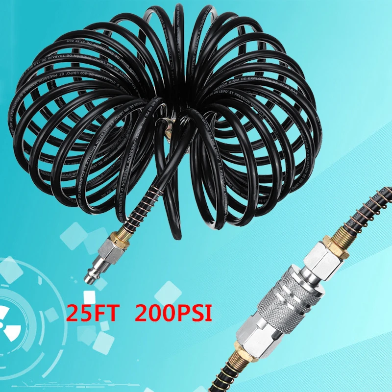 

1/4" 7.5m Air Compressor Motorcycle Car Air Pump Pneumatic Polyethylene Hose 200PSI With Male Quick Coupling Recoils Hose