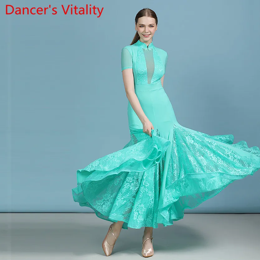Современное кружевное платье для взрослых танцев с коротким рукавом бальных