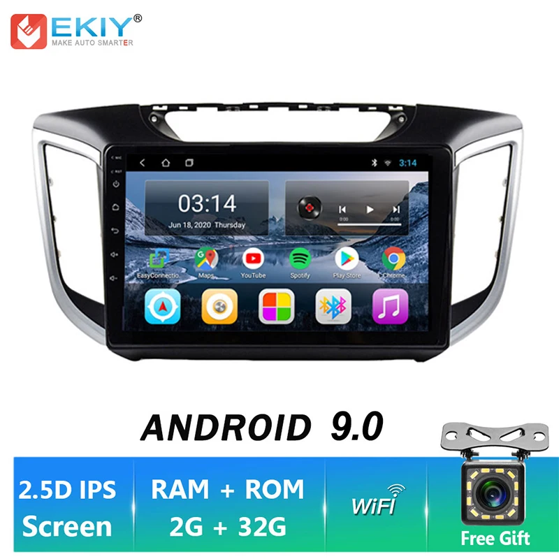 

Автомобильный мультимедийный плеер EKIY, стерео-система на Android 9,0, с GPS, Wi-Fi, для Hyundai Creta IX25, 2014-2018, типоразмер 2 DIN