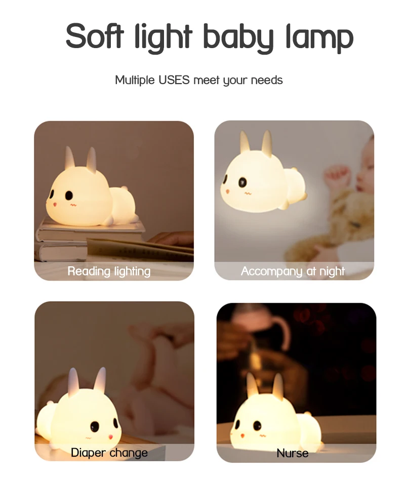 Силиконовый светодиодный светильник в виде кролика ночник с USB зарядкой