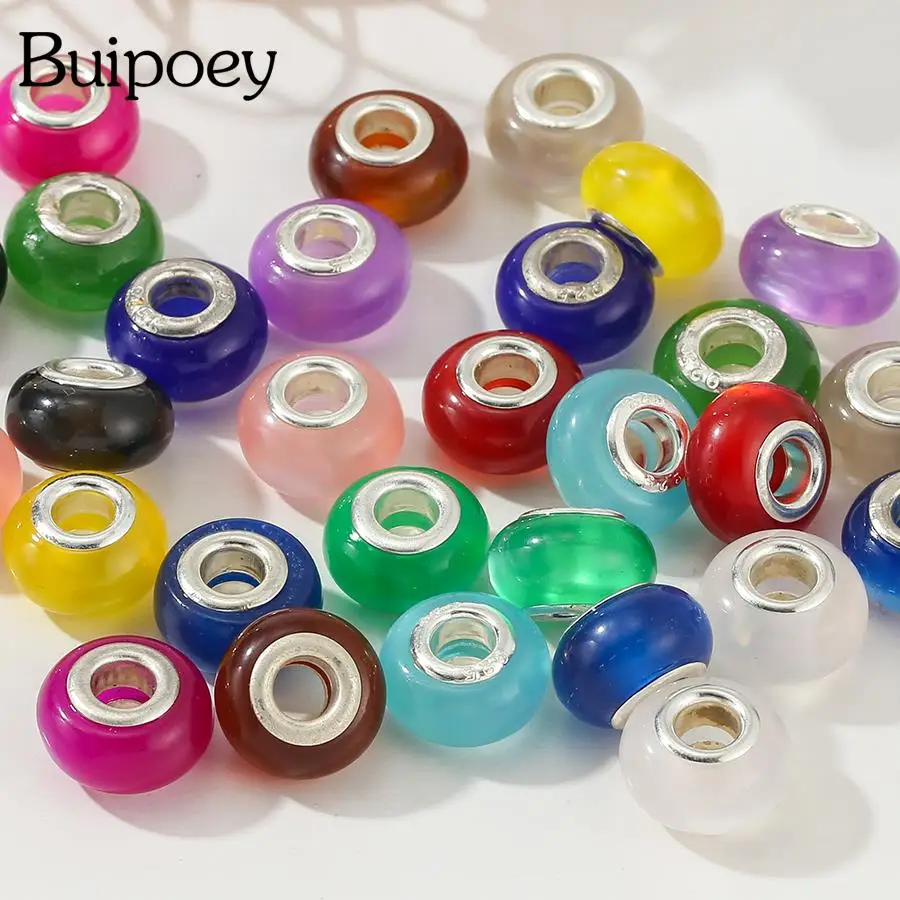 

Buipoey 2pcs/lot Candy Color Round Acrylic Beads Large Hole Straight Beaded Diy Bracelet Necklace Women Jewelry Making Accessory