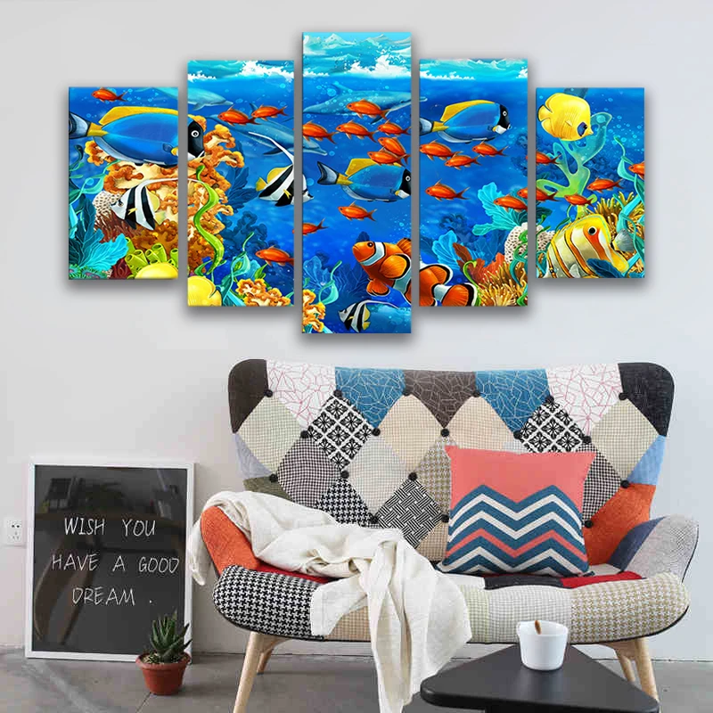 

Canvas Living Room Framework HD Home Decor Printed Pictures 5 Panel Tropical Fish Modern Painting Wall Artwork Modular Poster