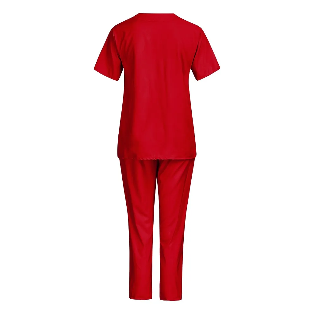 Nurse Uniform Men Women Short Sleeve V-neck Tops+Pants Nursing Working Uniform Set Suit D91023