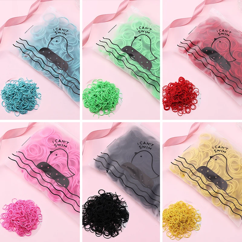 Набор из 100 штук, упакованных в сумку, эластичная резинка для волос для девочек, сладкий хвостик держатель для пучка волос, модный аксессуар для головы.